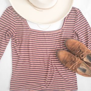 Striped Ribbed Square Neck Top
